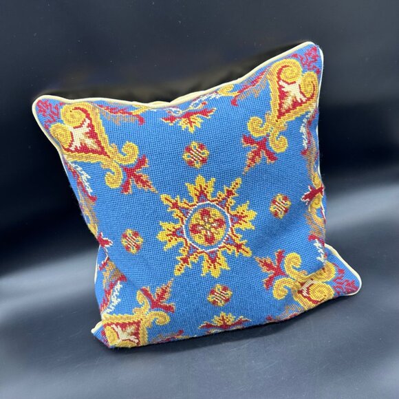 Tommy Hilfiger Other - Tommy Hilfiger Home Needlepoint Pillow Blue Gold Decorative Cushion 16"x16"